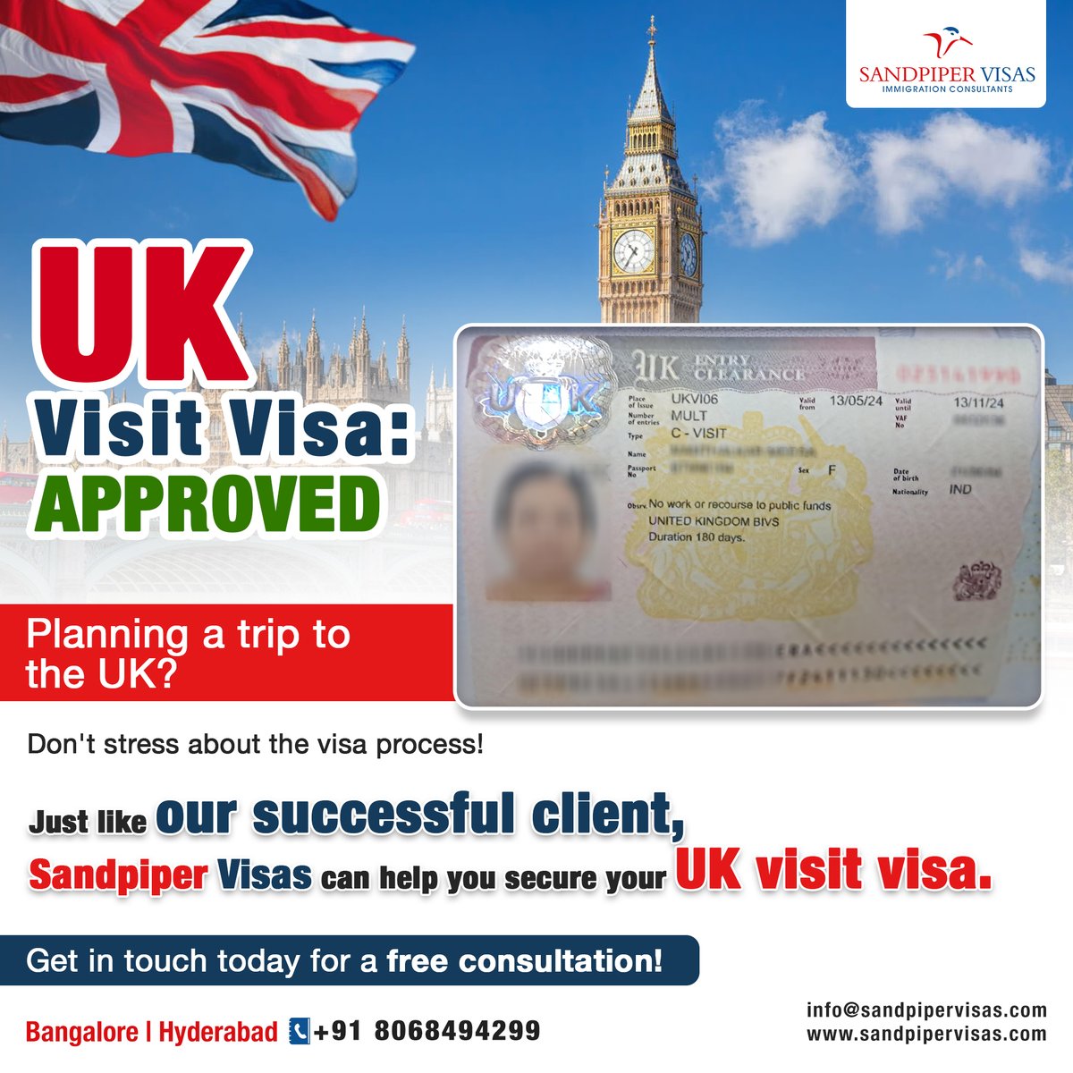 Ready for an adventure in the UK? Let Sandpiper Visas handle your visa process. 
☎️+91 8068494299
sandpipervisas.com
#SandpiperVisas #Sandpiper #SuccessStories #UKVisa #TravelApproved #VisaSuccess  #VisaConsultation #TravelPlans #UKTrip #VisaExperts #BengaluruAgents