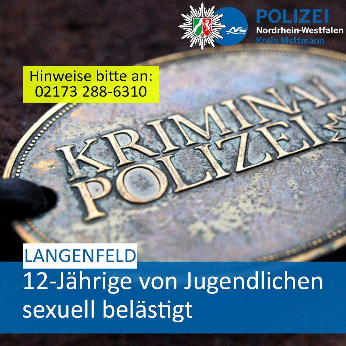 #Langenfeld: 12-Jährige sexuell belästigt – Polizei bittet um Hinweise. 👉️ Hier geht es zur ausführlichen 📝 Pressemitteilung samt Täterbeschreibung: presseportal.de/blaulicht/pm/4…  Ihre #PolizeiME👮