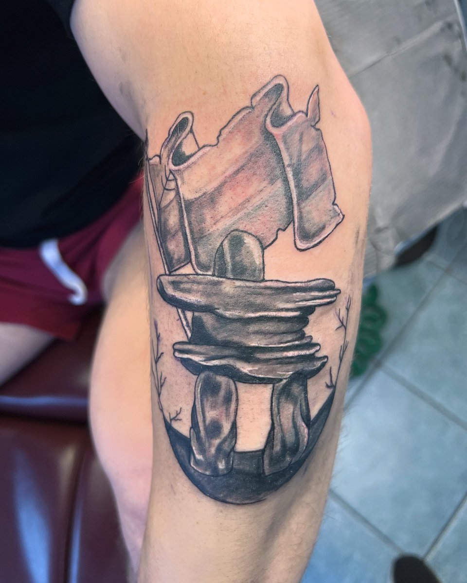 Inuksuk is a figure constructed to communicate with humans throughout the Arctic. Traditionally constructed by the Inuit, inuksuit are integral to Inuit culture and are often intertwined with representations of Canada and the North. And this was my first one I have tattooed