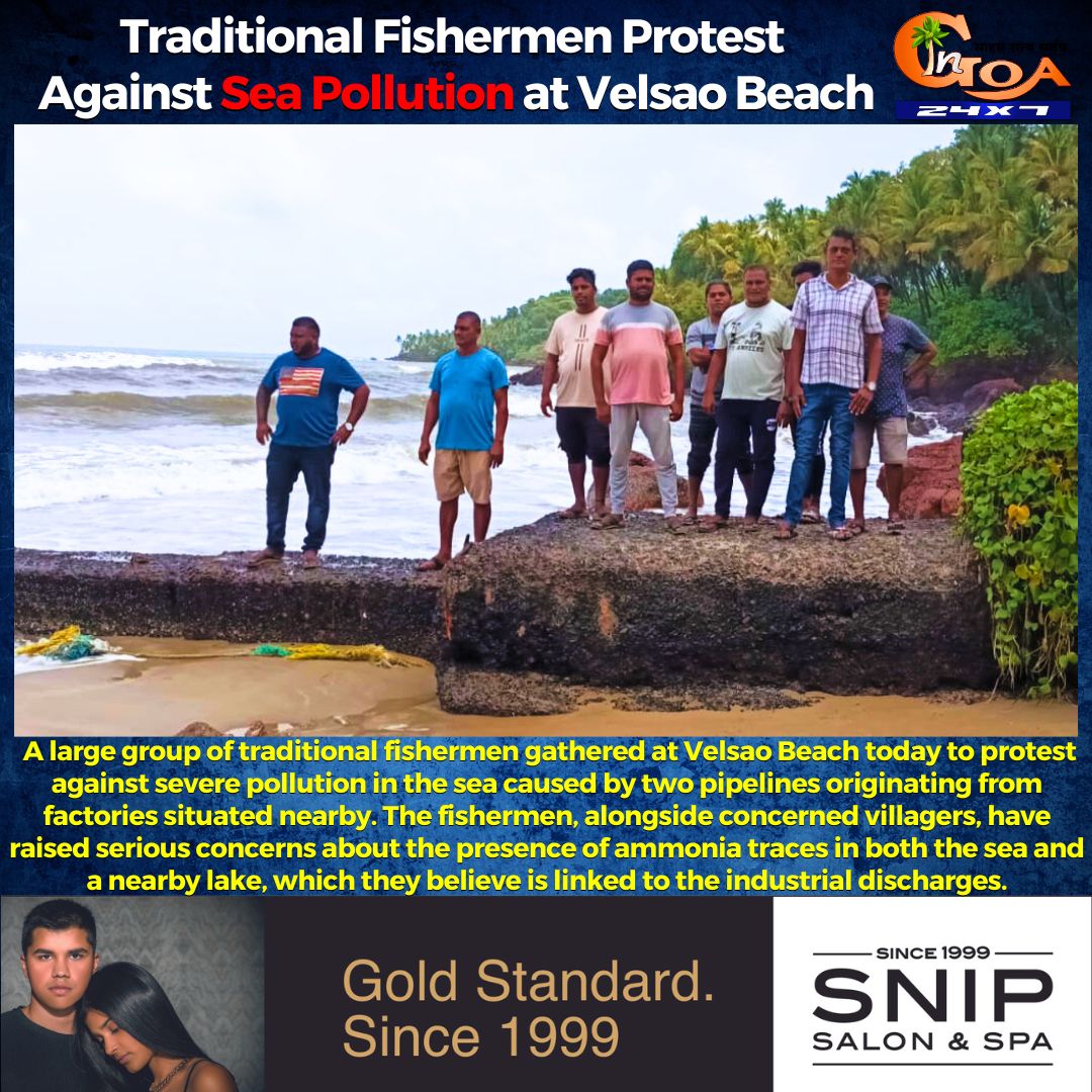 A large group of traditional fishermen gathered at Velsao Beach today to protest against severe pollution in the sea caused by two pipelines originating from factories situated nearby. 

#Goa #GoaNews #SeaPollution #Fishermen #protest #Contamination