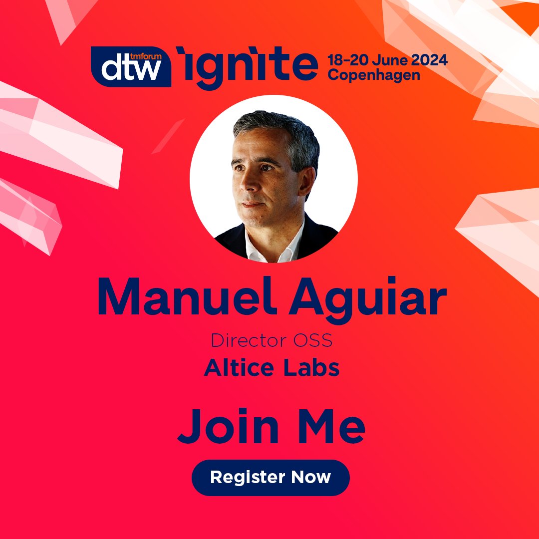 altice_labs's tweet photo. Manuel Aguiar, Head of OSS at Altice Labs, is set for a session at TM Forum's #DTW24-#Ignite on June 20, 9:30, at Stage A.
Joined by Atila Branco, CTIO at FiBrasil, they'll explore ODA and Open APIs for efficient end-to-end service management. Register at https://t.co/OL1FAxtNbO https://t.co/7XdivUBUdW