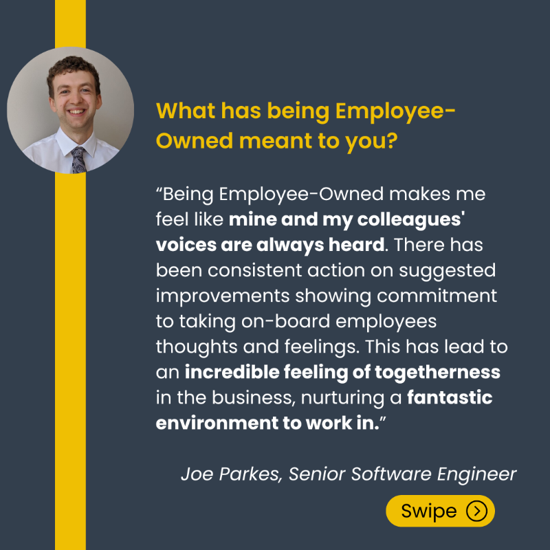 AnswerDigital's tweet photo. The 29th May is a special day in Answer’s Calendar. This year marks the 4 year anniversary of Answer Digital being #EmployeeOwned.

To mark the Anniversary, we’ve asked a few of our Answer people what means the most to them about being Employee Owned!

#AnswerDigital #PeopleFirst