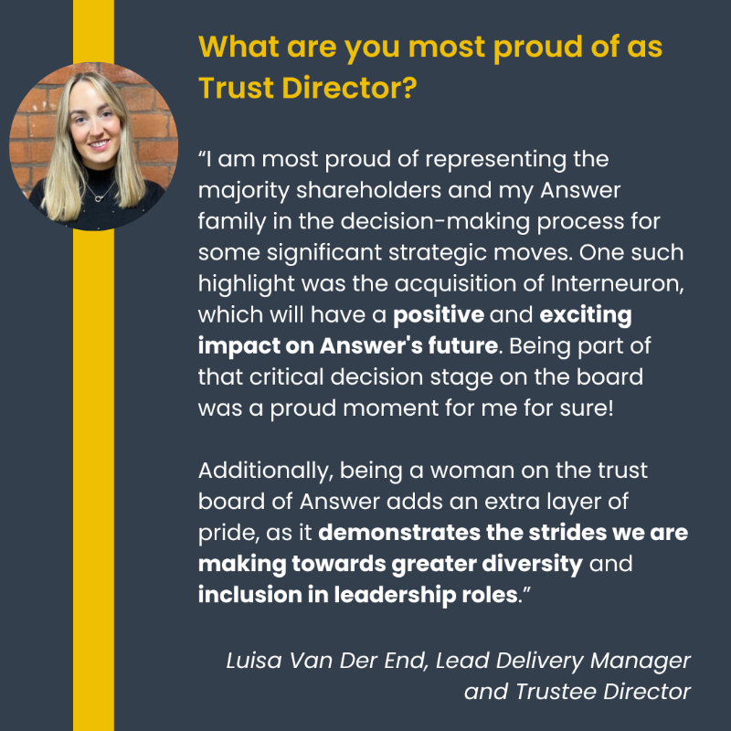 AnswerDigital's tweet photo. The 29th May is a special day in Answer’s Calendar. This year marks the 4 year anniversary of Answer Digital being #EmployeeOwned.

To mark the Anniversary, we’ve asked a few of our Answer people what means the most to them about being Employee Owned!

#AnswerDigital #PeopleFirst