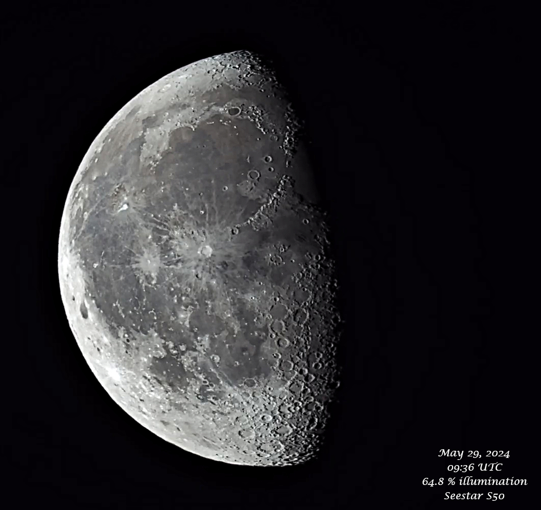 Early morning 64.8% moon taken with @Seestar_astro #Astrophotography #MoonHour #ZWO