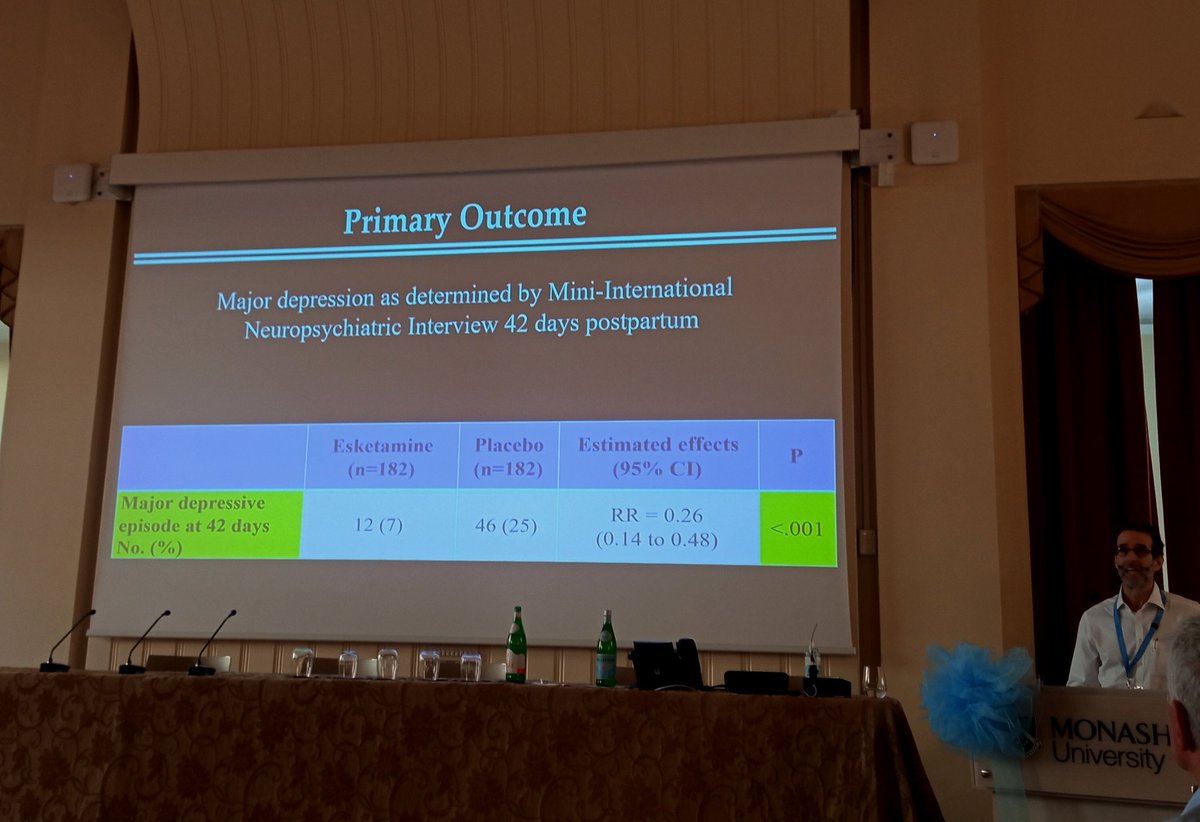 Postpartum administration of esketamine, even if associated with minor transient neuropsychiatric effects, significantly reduces the incidence of postpartum major depression. Great talk by Professor Dan Sessler at @PratoAnaesth2024