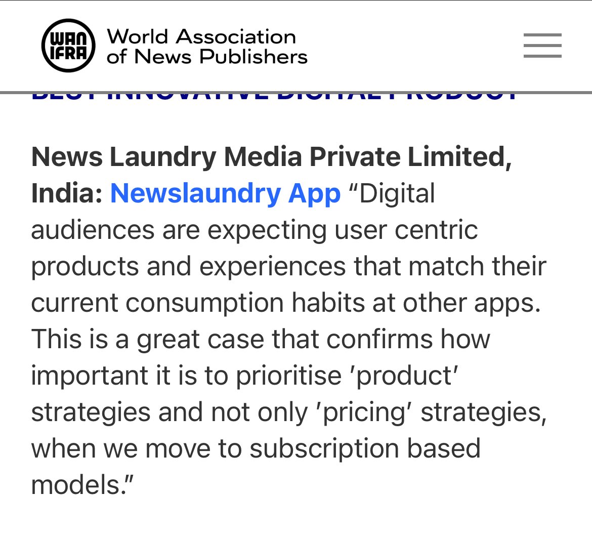 Congratulations ⁦<a href="/newslaundry/">newslaundry</a>⁩ team for this big win! ⁦Truly noble gesture to get a subscriber accept the award on your behalf! Well done <a href="/chitranshoe/">Chitranshu Tewari</a>⁩