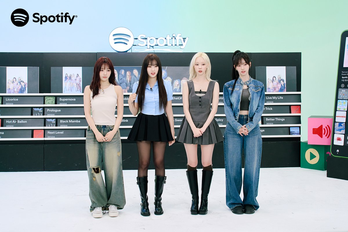 pretty girl next to a pretty girl next to a pretty girl next to a pretty girl get ready for lots of @aespa_official content on our YouTube channel this week: youtube.com/@KpopOnSpotify