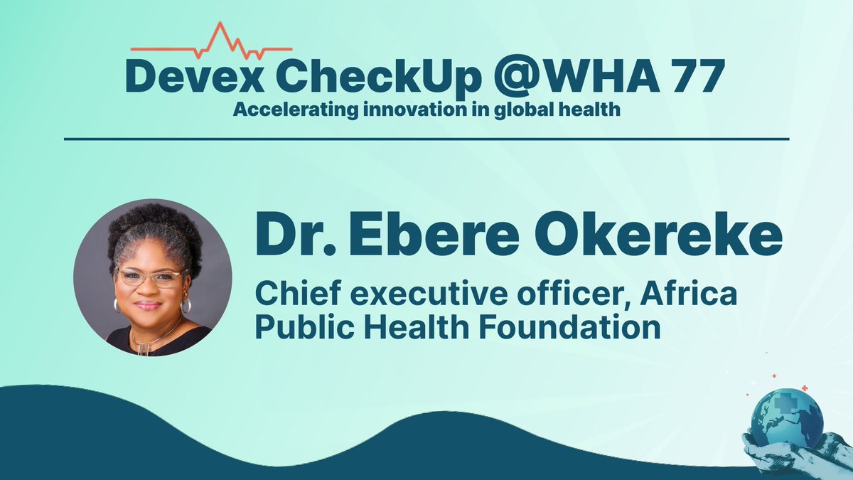 Honoured to be joining this @Devex panel at #WHA77 to discuss how policy resources and partnerships can accelerate progress in global health. Join us You can register to attend in person or tune in online.
More here 👇🏽 
pages.devex.com/devex-checkup-…
#DevexEvent #CheckUp #WHA77