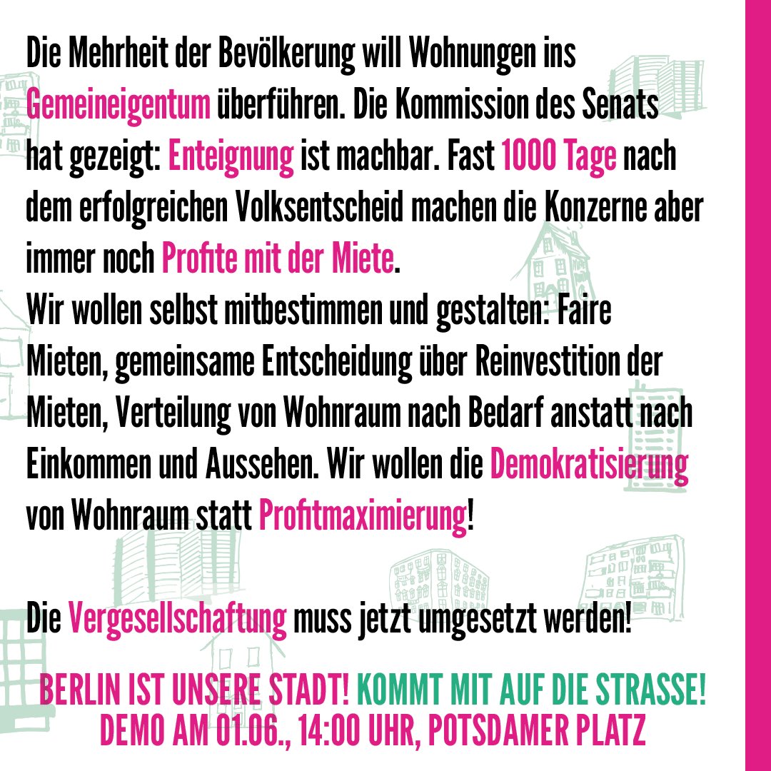 Eine weitere der zentralen Forderungen der großen Mietendemo am Samstag: den Wähler*innenwillen endlich ernst nehmen und die Vergesellschaftung umsetzen! ✊🔥 #b0106 #mietenwahnsinn