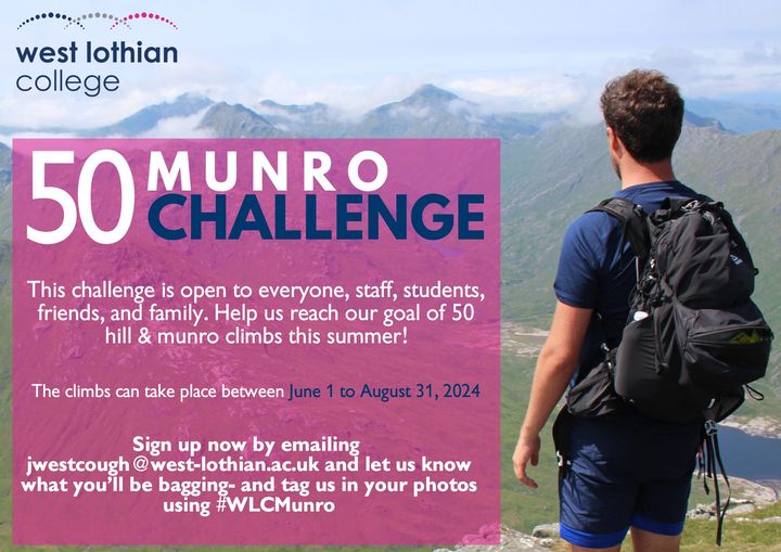 ⛰️ Fancy Munro bagging this summer? We are launching our 50 Munro Challenge from June 1 to August 31, and it is open to everyone- staff, students, friends, and family. For more information about the challenge, email our Active Campus Coordinator, Jess. 👏 #WLCMunro