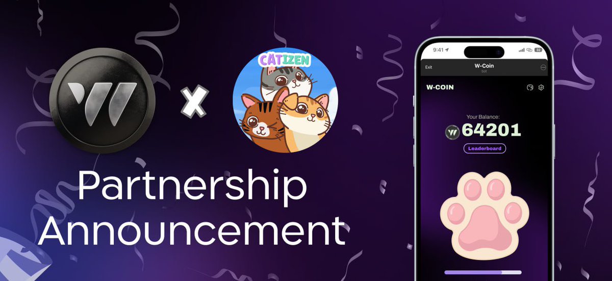 😺 @CatizenAI x @wcoin_io 🌚 Exciting news, W-Coiners! We're partnering with Catizen! 🔥 👉 About Catizen: 🐾Catizen is a revolutionary gaming bot on Telegram that seamlessly integrates the Telegram x TON Blockchain, transforming Web3 access by enabling practical mobile