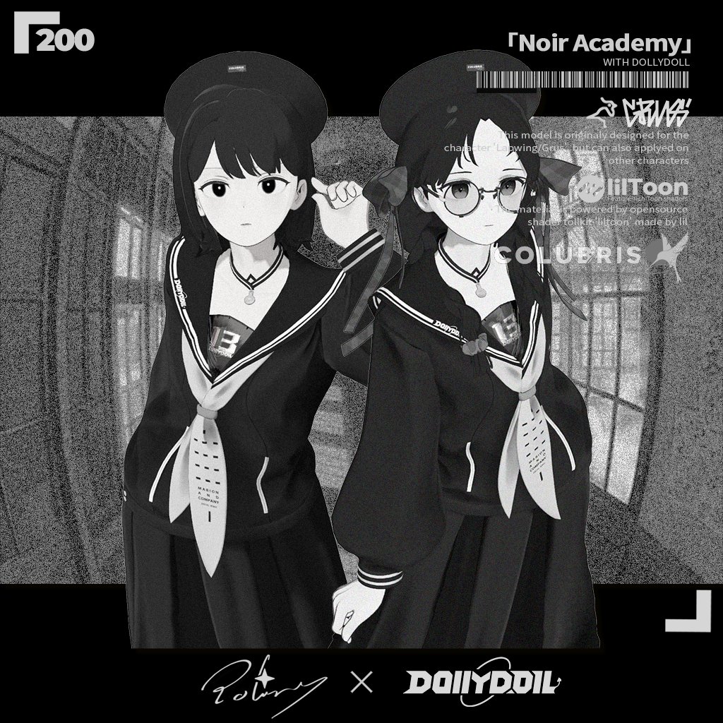 ⬛⬜Colubrisの新しいファッション'Noir Academy'が登場しました。@DollyDoll_VRC 先生が今回お届けするのは、ラバーホースアニメーションにインスパイアされた30年代のセーラー服です。
🔄同時に抽選イベントも開催します。こちらのツイートをリツイートすると、3日後(6/1)に5名の当選者に'Noir