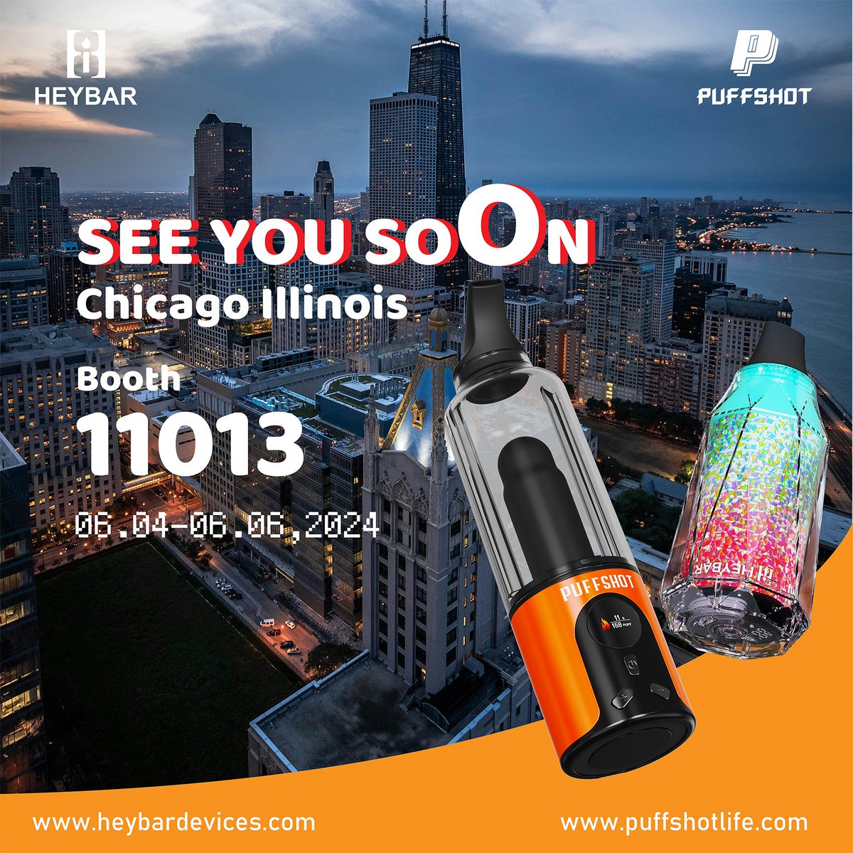 Just a week left! #PuffShot & #Heybar will be at Champs Chicago, Illinois! Don’t miss out—mark your calendars now. Stay updated with sneak peeks and more! #ChampsChicago #Vaporizer#StylishPortability #RefreshingExperience puffshotlife.com & heybardevices.com