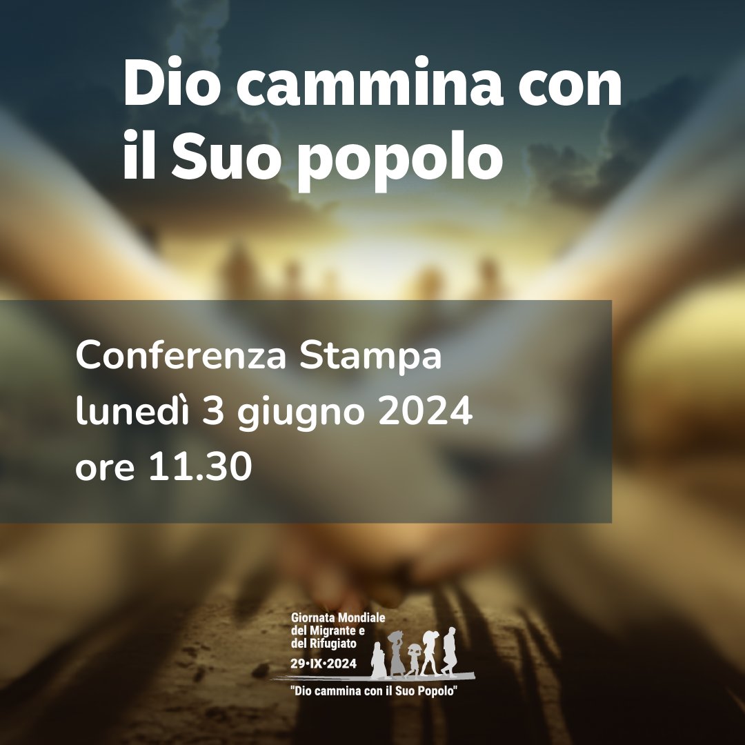 #GMMR2024: Avviso di #ConferenzaStampa ⚠
📅Lunedì #3giugno 
📍 presso la @HolySeePress
 
📣 Presentazione del Messaggio di #PapaFrancesco per la 110aGiornata Mondiale del Migrante e del Rifugiato sul tema “Dio cammina con il Suo Popolo”. 🚶‍♂️🚶‍♀️

👉 press.vatican.va/content/salast…