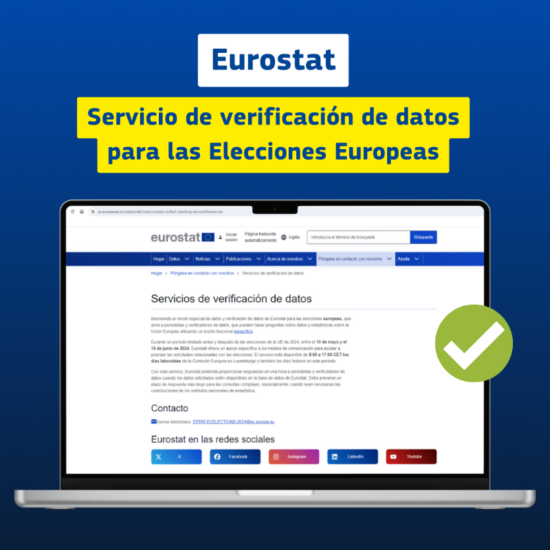 ComisionEuropea's tweet photo. 🇪🇺@EU_Eurostat ofrece un servicio de verificación de datos para las Elecciones Europeas.

Los periodistas y los verificadores de datos pueden hacer preguntas sobre información y estadísticas de la UE y las elecciones utilizando este buzón:

✉️ ESTAT-EUELECTIONS-2024@ec.europa.eu