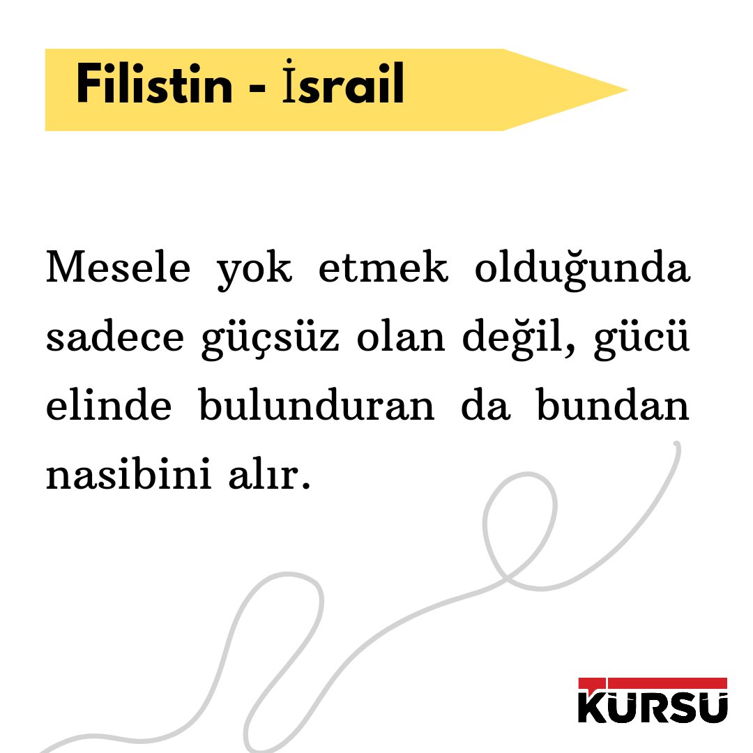 💥Filistin- İsrail arasında yaşananlar karşılıklı olarak insanlıktan çıkmış yöneticilerin kendi milletlerine çektirdikleri bir zulüm. Güç kimdeyse diğerinin varlığını tamamen yok etmeye yönelik gerçekleşen saldırılar, uluslararası sistemde büyük bir gedik açıyor. 

💥Mesele yok