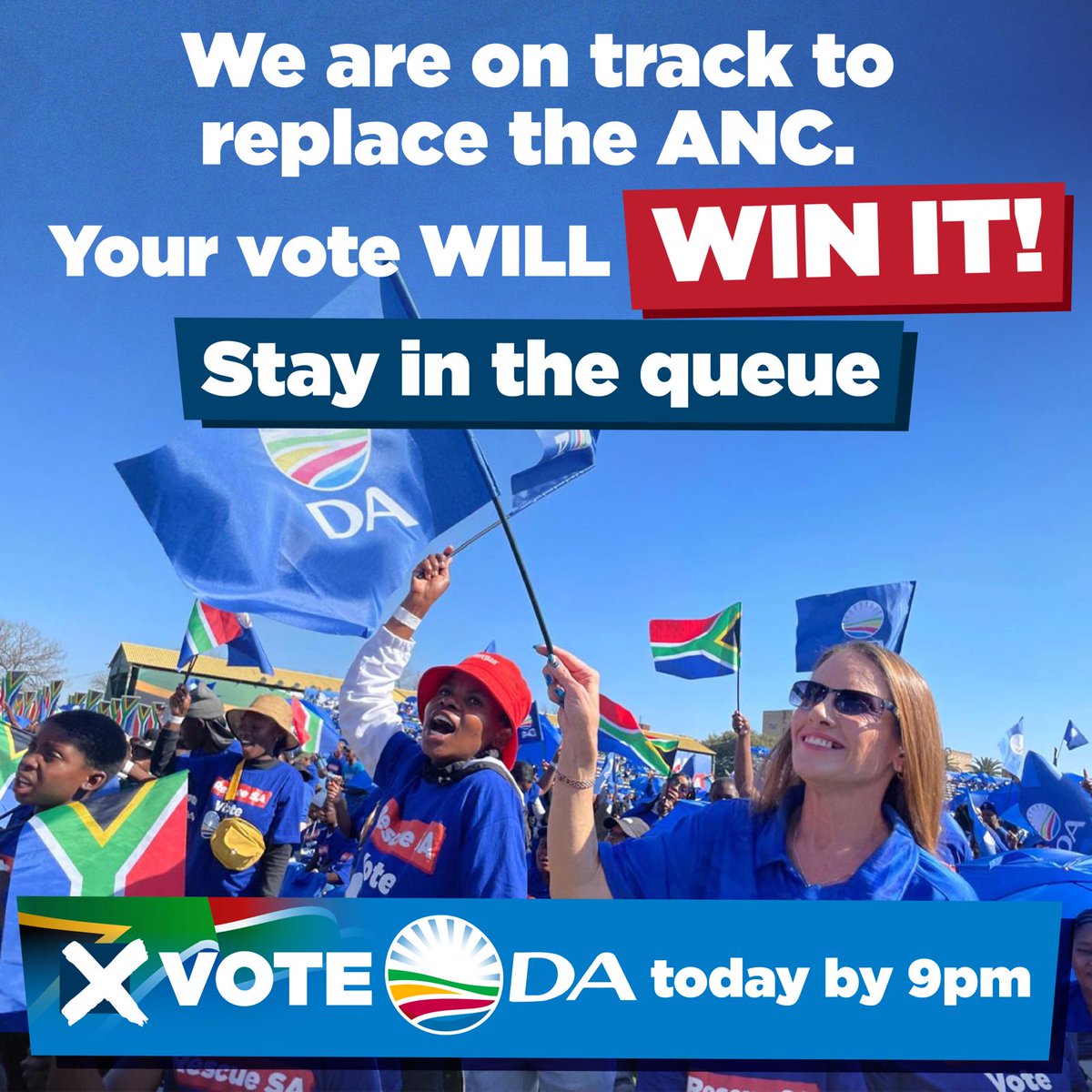 💪 South Africa, a long voting line is still shorter than 5 years of bad ANC governance. This is our LAST chance to #RescueSA! Stay in line, stay strong and have your ID in hand. We're about to pen a new chapter for our country.
 
#VoteDA