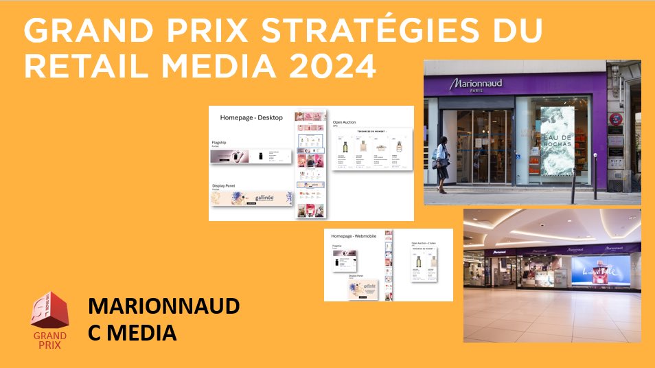 Le Grand Prix Stratégies du Retail Media 2024 est décerné à @Marionnaud_Fr et l’agence #CMediapour la réalisation « Marionnaud Optimo ». Félicitation à toute l’équipe ! #gpstrat