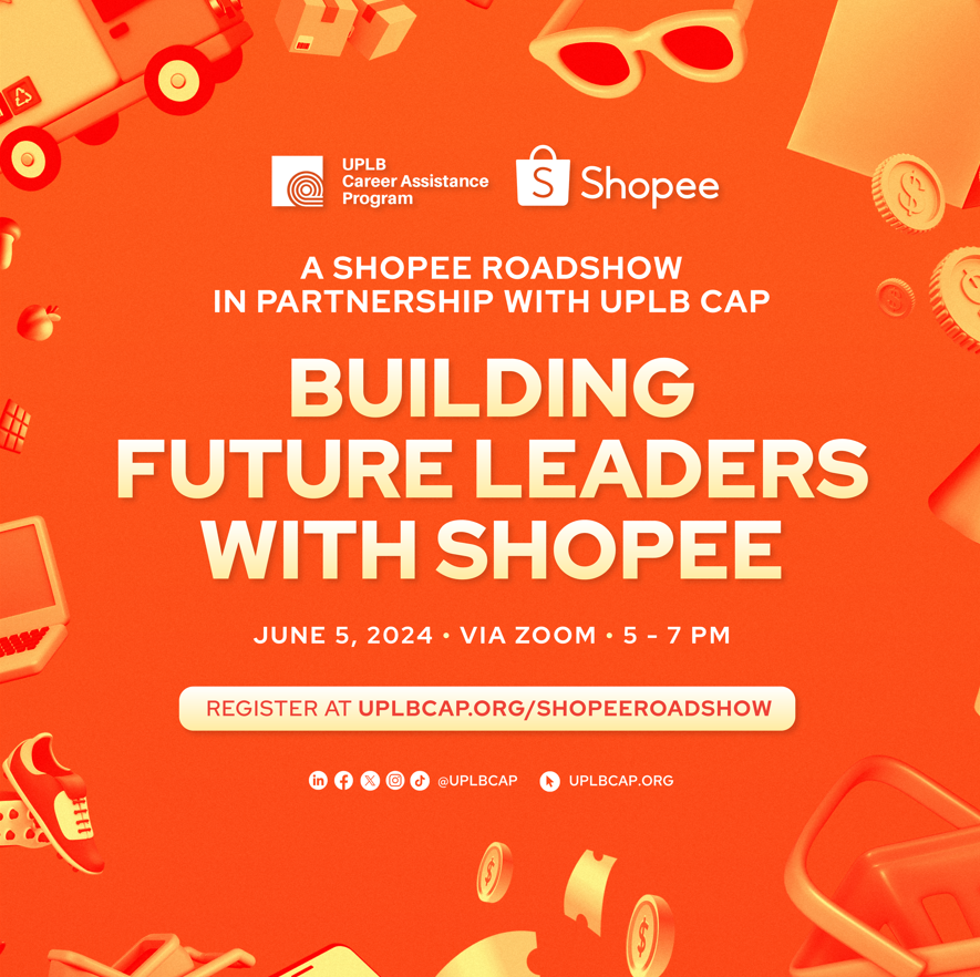 uplbcap's tweet photo. Want to be the next generation of leaders?โจ
Shopee x UPLB Career Assistance Program presents its ONLINE ROADSHOW.
๐ June 5, 5:00-7:00 PM via Zoom
Register here: https://t.co/U8wW6S9RWi
#ShopeePH
#FutureOperationsLeadersProgram
#ExperienceUPLBCAP https://t.co/NFVokr9MJN