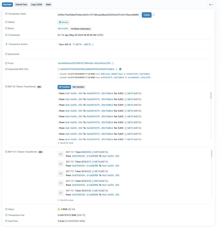 PeckShieldAlert: #PeckShieldAlert @MetaDragonDao has reported that the META NFT contract has been hacked (w/ ~$181K) The team advised users to convert META NFTs to tokens ASAP to minimize community losses.