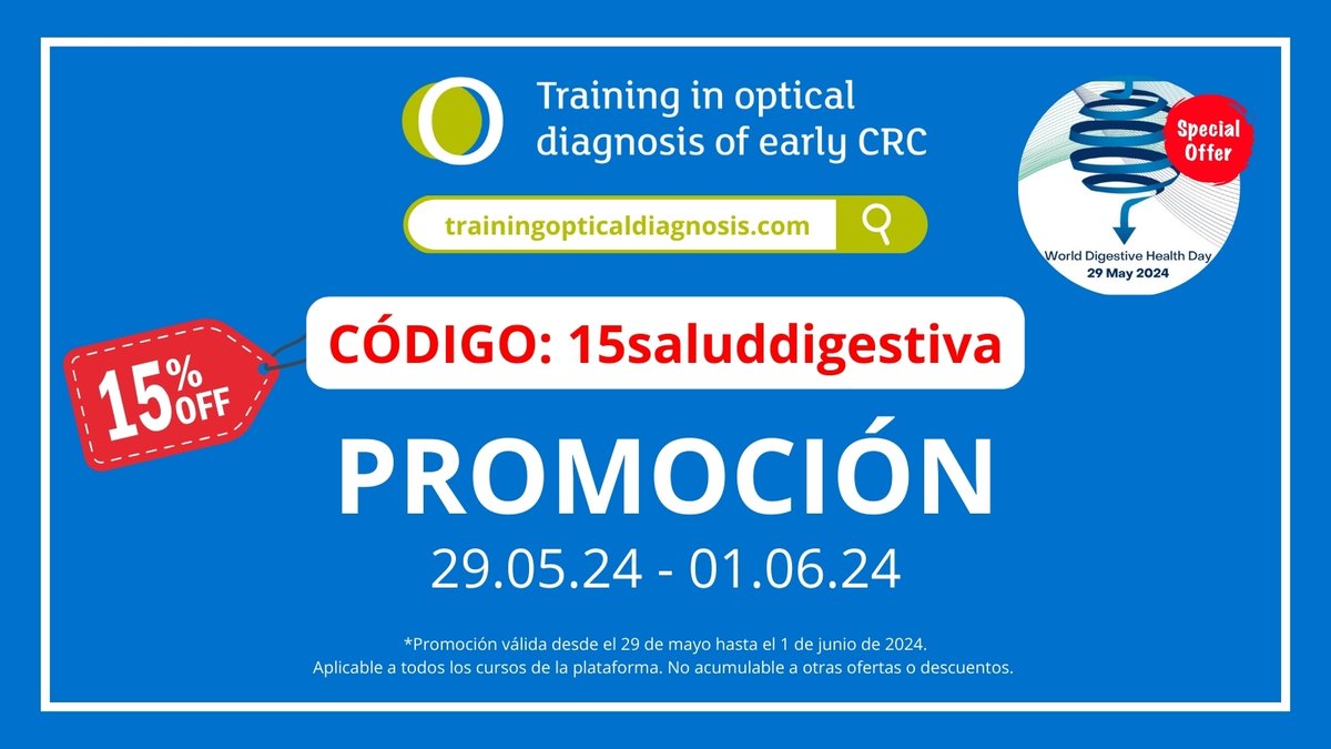 Quieres mejorar tus habilidades para caracterizar 🔦 el patrón invasivo en lesiones colorrectales⁉️ Suscríbete a los cursos de #TODearlyCRC en trainingopticaldiagnosis.com

✅ Conocimiento sistematizado en 🔟 módulos con múltiples ejercicios 🔡 ➕ seminarios 🗣️ en grupos reducidos.
