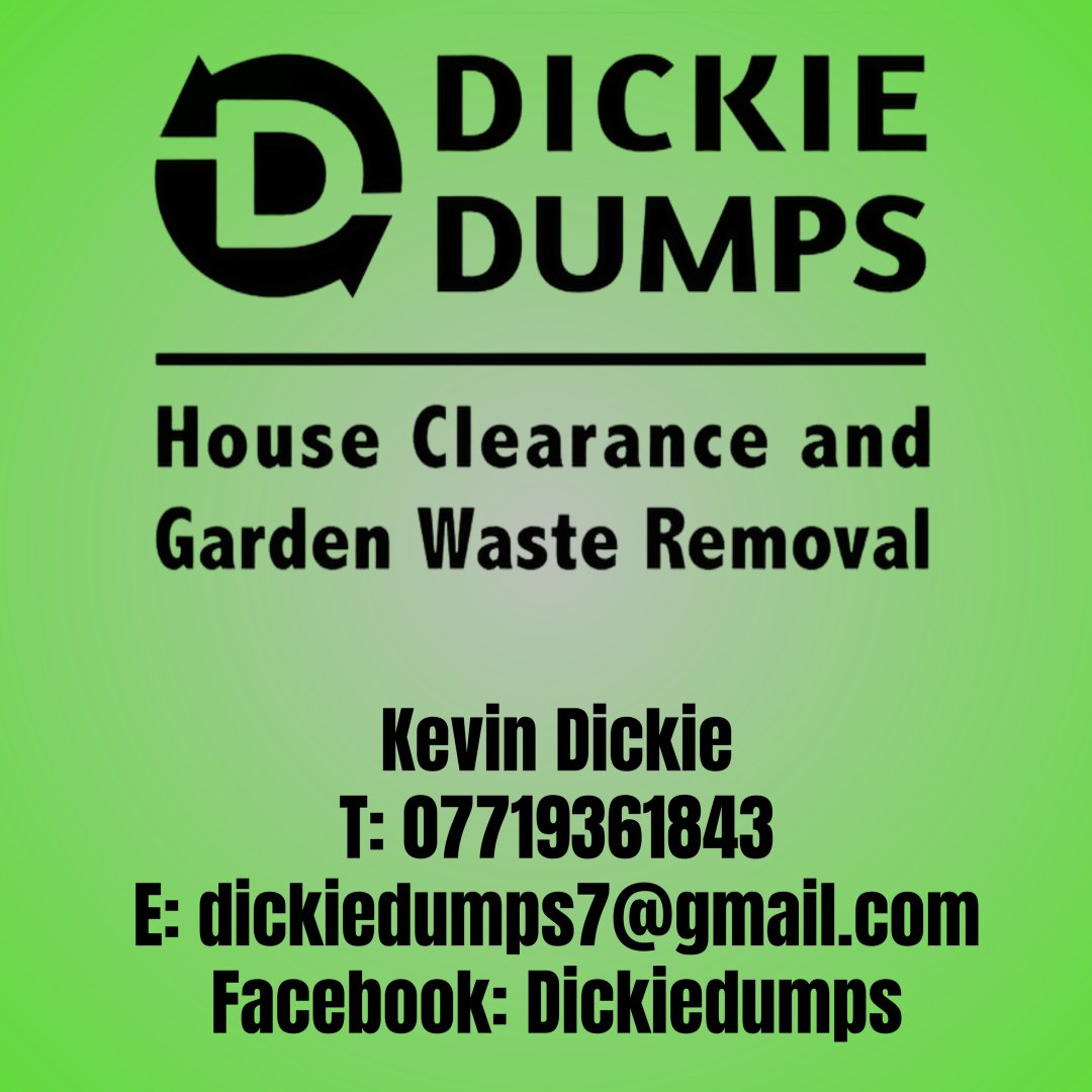 Our new sponsor for season 24/25
DICKIE DUMPS

They are a small family run business, trading nearly 3 years now. 
They deal with all types of waste, they do house clearance and garden waste removal. But also do Gardening.

Give them a call for a quote 
Kevin Dickie : 07719361843