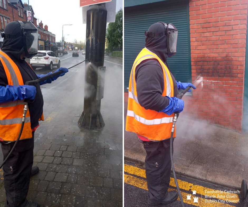 #Graffiti removal carried out this morning at Glasnevin Hill & Prospect Road, operated by Ray & Scott from our #wastemanagement graffiti removal team. #YourCouncil #KeepDublinBeautiful