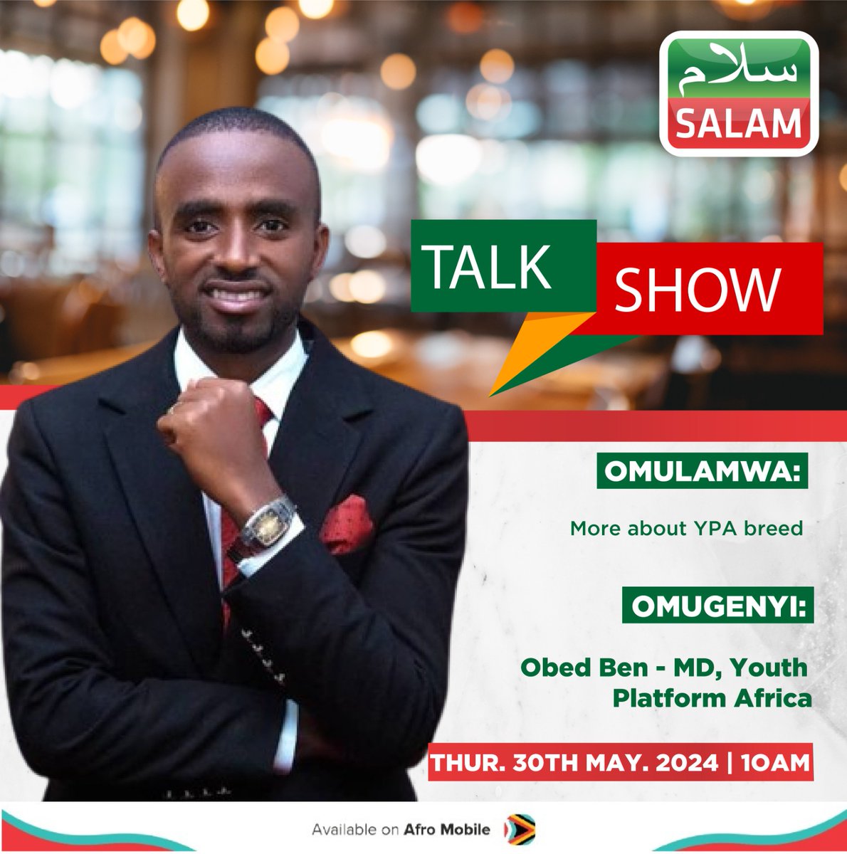 Join the conversation tomorrow at 10 am on #SalamBreakfastMeeting as Obed Ben, Managing Director of @youthplatforma, provides an exclusive update on the latest happenings and achievements at YPA.

 #SalamUpdates