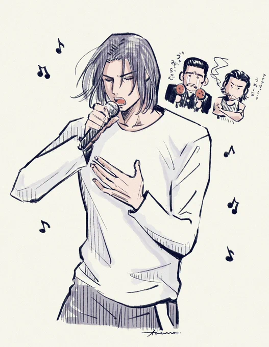 カラオケで歌う三っちゃん🎤

(cv笠◯淳さんの歌を聴いて感動して描いた) 