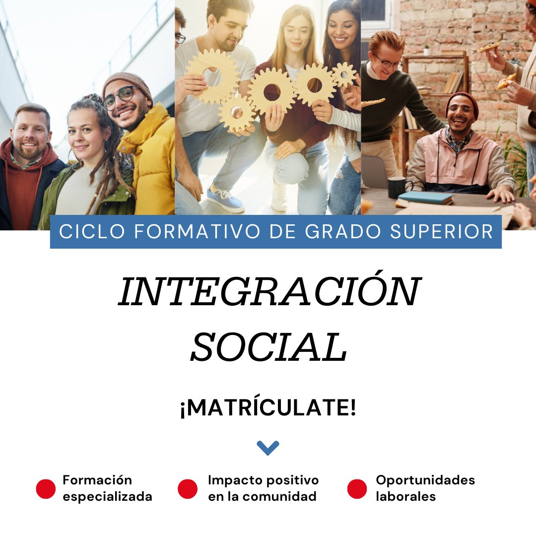 escuelaedib's tweet photo. 🎓 Fórmate en Integración Social ⁣

 ⁣Este Ciclo Formativo de Grado Superior te brinda la oportunidad de adentrarte en el fascinante mundo de la intervención social. Aprenderás sobre inserción sociolaboral, atención a unidades de convivencia, mediación comunitaria y mucho más. https://t.co/A5greWmmPt