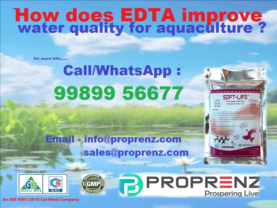How does EDTA improve water quality for aquaculture ?
EDTA removes hardness from hatching pond water, ensuring optimal conditions for fish, prawn, and shrimp growth. high-quality chelating agent softens water effectively, content, and enhances overall aquaculture yield &amp; health.