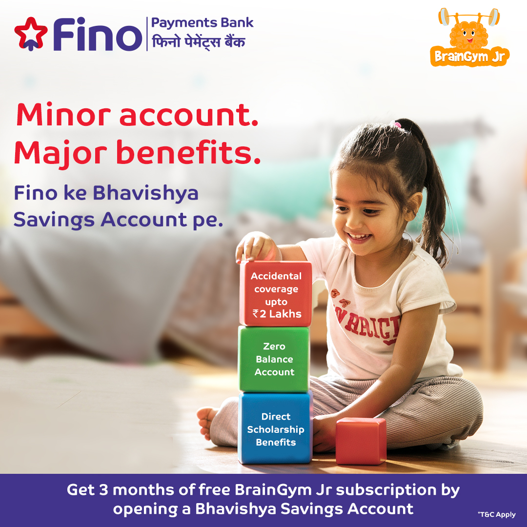 Give a bright future to your child by opening a Bhavishya Savings Account with Fino. Just give a missed call to 7877788977 and locate your nearest Fino point. #FinoPaymentsBank #FikarNot #FinoBanker #DigitalBanking #SecureBanking #HarDinFino #FinoPay #AccountOpening