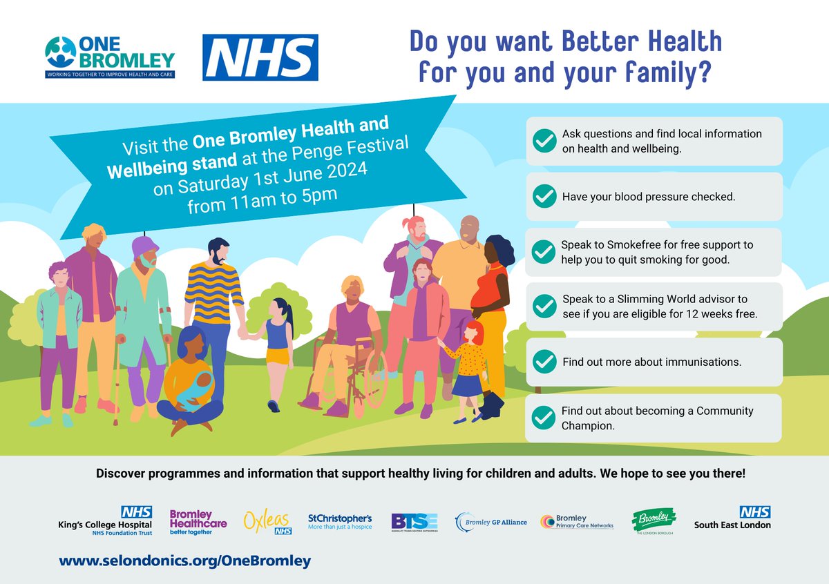 One Bromley (@onebromley) on Twitter photo #Penge see you on Saturday 🤗
#health #wellbeing #PengeFestival
➡️blood pressure checks
➡️Smoke Free service
➡️Slimming World advisor
➡️information vaccinations, NHS app
➡️Community Health Champions
➡️and more! 🙂
<a href="/CPCtrust/">Crystal Palace Community Trust</a> <a href="/eastpengegarden/">Penge East Community Centre Gardens</a> <a href="/Pengepartners20/">Penge Partners</a> <a href="/se20/">Seongho Choi</a> <a href="/LWBromley/">Living Well Bromley</a> #Penge see you on Saturday 🤗
#health #wellbeing #PengeFestival
➡️blood pressure checks
➡️Smoke Free service
➡️Slimming World advisor
➡️information vaccinations, NHS app
➡️Community Health Champions
➡️and more! 🙂
<a href="/CPCtrust/">Crystal Palace Community Trust</a> <a href="/eastpengegarden/">Penge East Community Centre Gardens</a> <a href="/Pengepartners20/">Penge Partners</a> <a href="/se20/">Seongho Choi</a> <a href="/LWBromley/">Living Well Bromley</a>