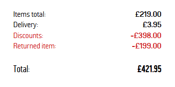 Am I being stupid...??
Original order of £219. They delivered a £20 item, but not the £199 item.
Few days later £199 item delivered, but faulty, so they picked it up and delivered a new one.
My order has updated to this?? These numbers do not add up...😕🤣