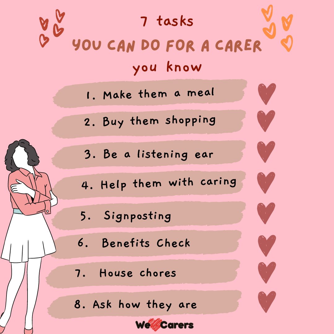 Do you want to help a local carer you know? Our handy pointers could be a good place to start. 👋

WeLoveCarers is available Monday -Fri, 9-2pm. ⏰

Call 01384396626 or Email - Hello@welovecarers.org for more information and support. 📢

#carersmatter #carersuk #unpaidcarers