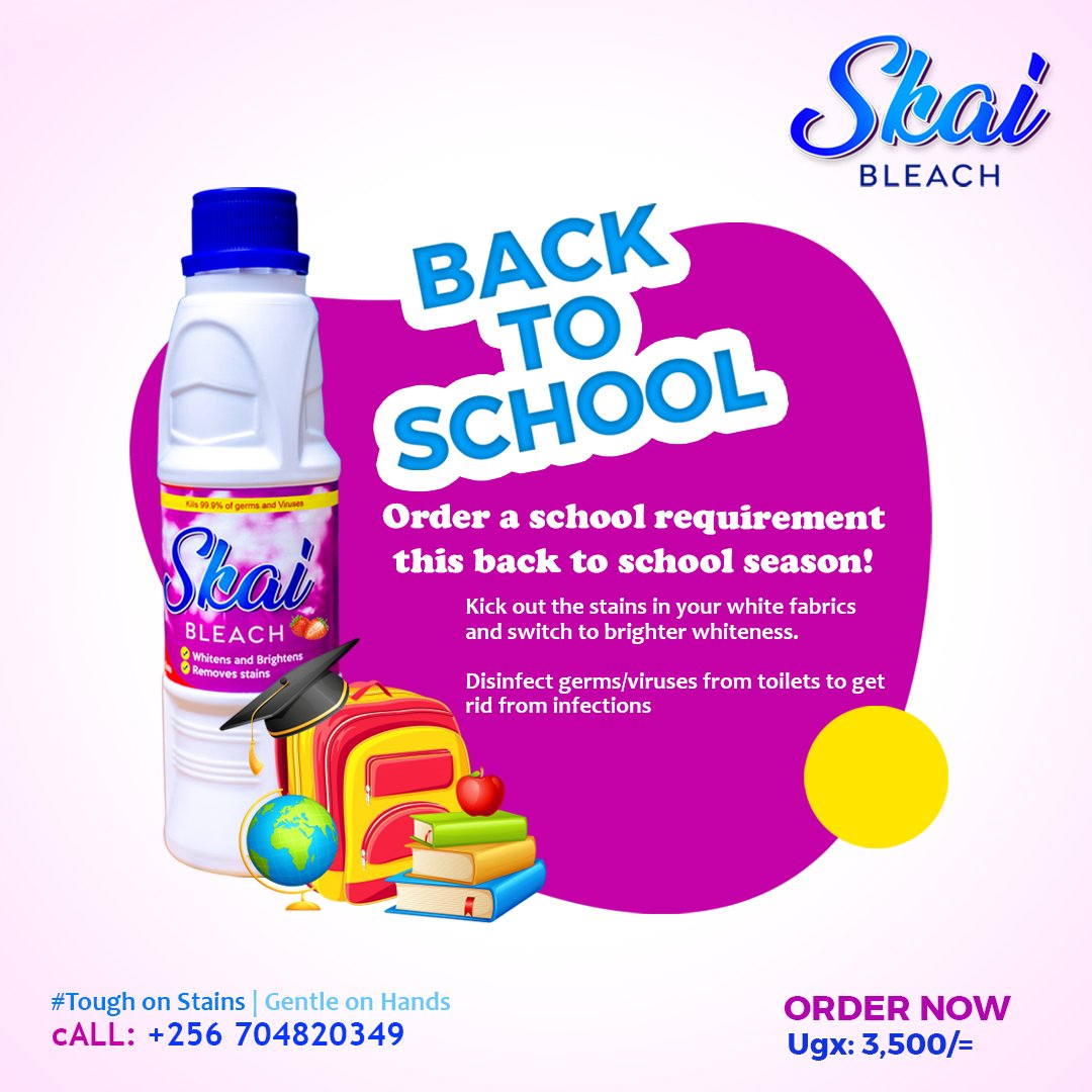 It's a #BacktoSchool season! Grab a school requirement 🎒 of #SkaiBleach 250ml, 750ml 2L, 10L and 20L
#BrighterUniforms #CleanToilets