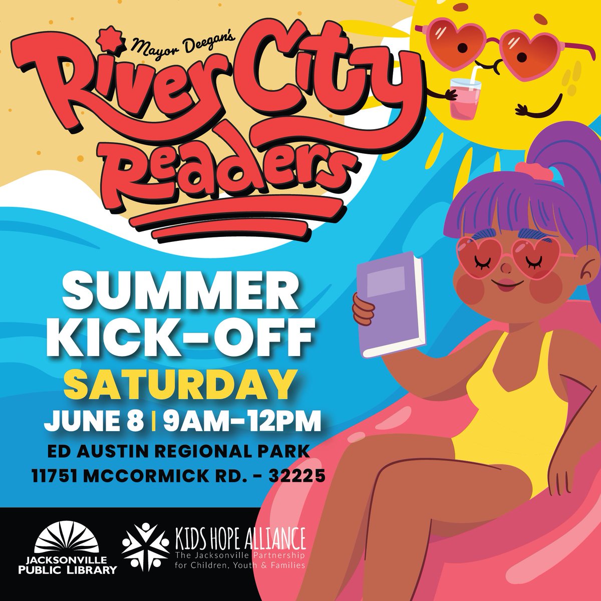 Calling all readers! 📚 Join <a href="/MayorDeegan/">Mayor Donna Deegan</a> and the <a href="/jaxlibrary/">Jax Public Library</a> Saturday, June 8 for the River City Readers Summer Kickoff at Ed Austin Park. Your reading adventure awaits with free books, backpacks, face painting, and so much more!

For complete details: jacksonville.gov/adventureawaits