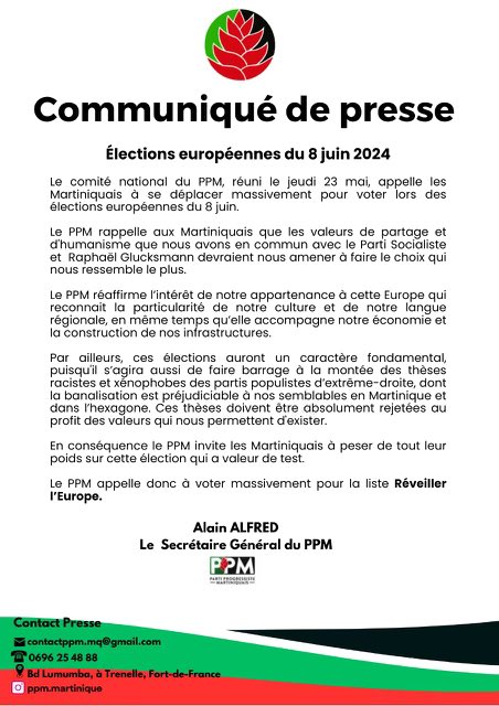Olivier Faure (@faureolivier) on Twitter photo Le parti d’Aimé Césaire, le Parti Progressiste Martiniquais, appelle à voter pour la liste #RéveillerLEurope.
Merci spéciaux à <a href="/DIDIERLAGUERRE/">DIDIER LAGUERRE </a>, Alain Alfred et aux membres de leur Conseil national. Et bien sûr à <a href="/SergeLetchimy/">Serge LETCHIMY</a>, pdt de la Martinique. Le parti d’Aimé Césaire, le Parti Progressiste Martiniquais, appelle à voter pour la liste #RéveillerLEurope.
Merci spéciaux à <a href="/DIDIERLAGUERRE/">DIDIER LAGUERRE </a>, Alain Alfred et aux membres de leur Conseil national. Et bien sûr à <a href="/SergeLetchimy/">Serge LETCHIMY</a>, pdt de la Martinique.