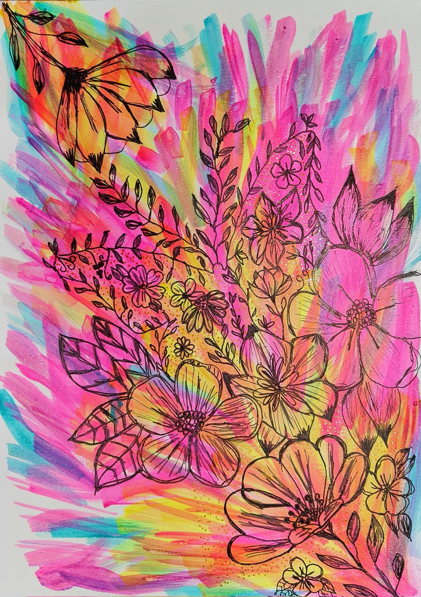 Colour! Acrylic ink and liner! #art #artist #artwork #draw #drawing #liner #fineliner #pretty #artwork #watercolour #painting #floral #flowers #ink #acrylicink #colourful