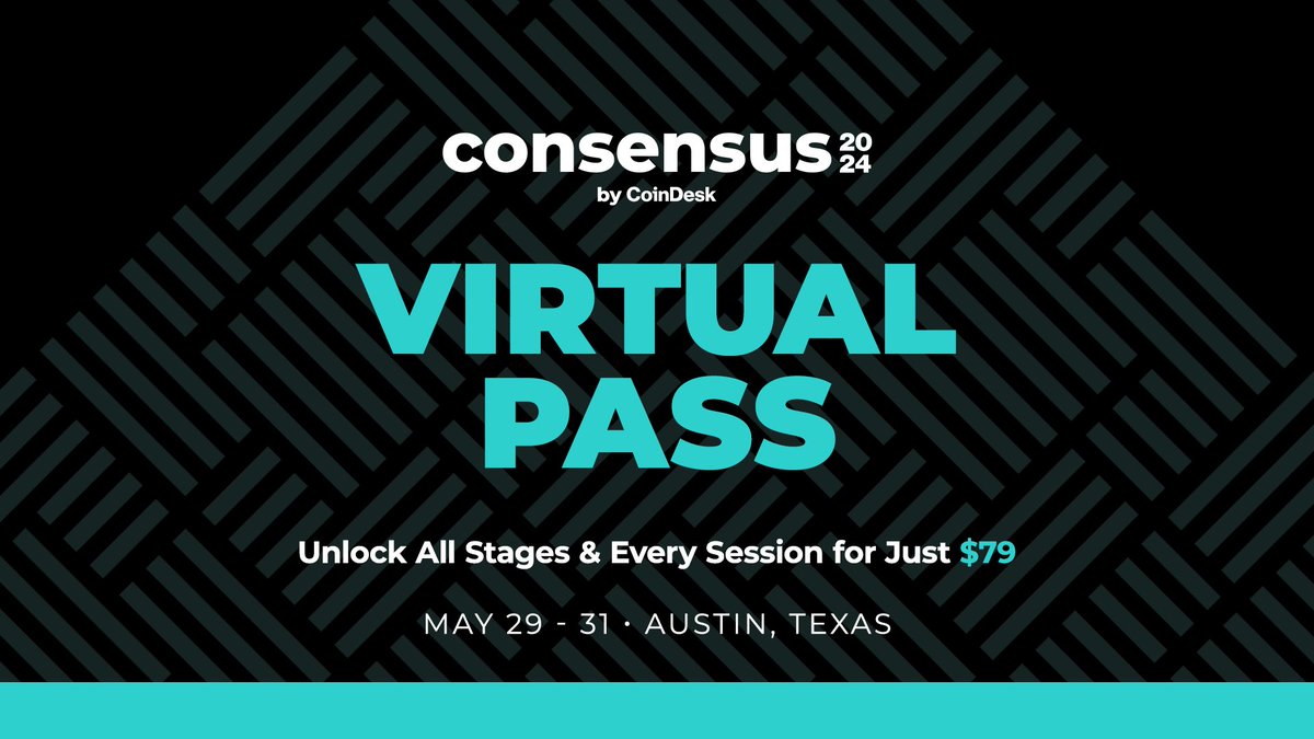 🌍✨ Can't make it to Austin? The #Consensus2024 Virtual Pass brings the event to you! Access every session and insight for just $79. Don't miss out! 🔗 consensus2024.coindesk.com/register/virtu…
