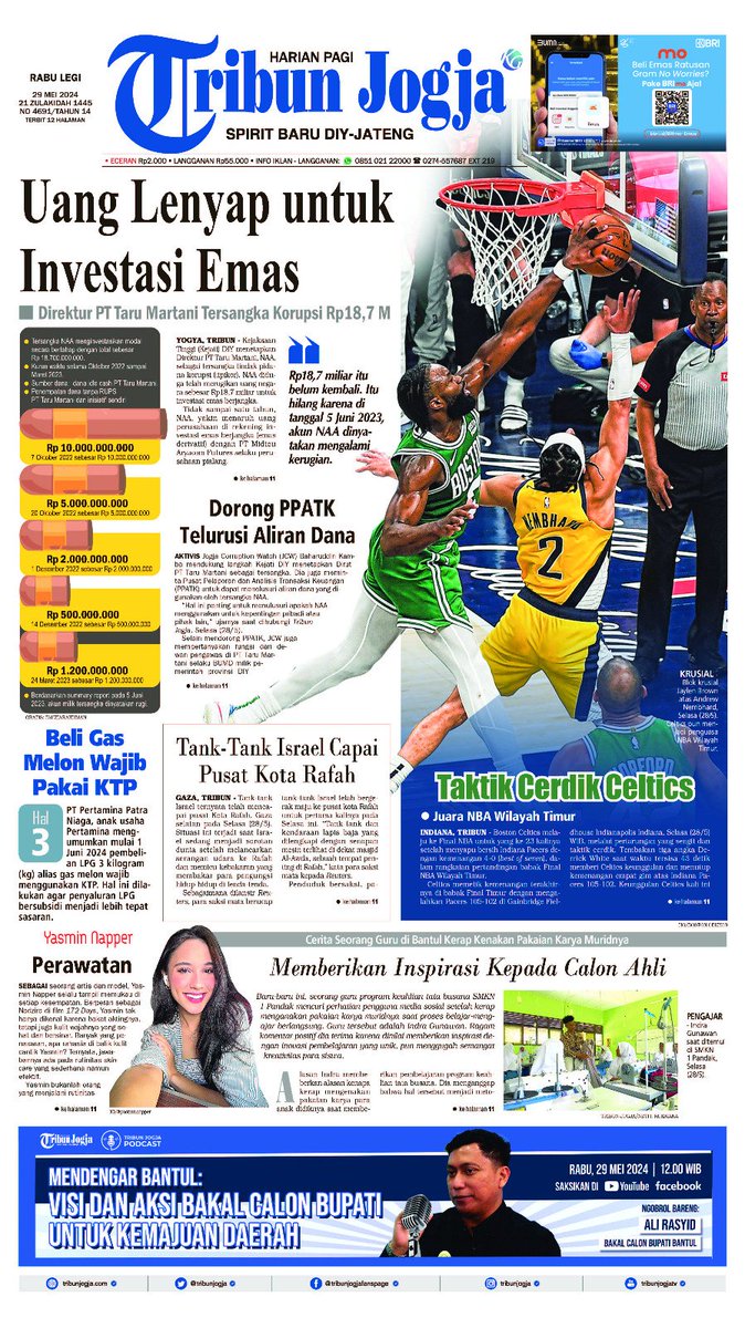 Tribun Jogja edisi Rabu, 29 Mei 2024. #nba #tarumartani #rafah