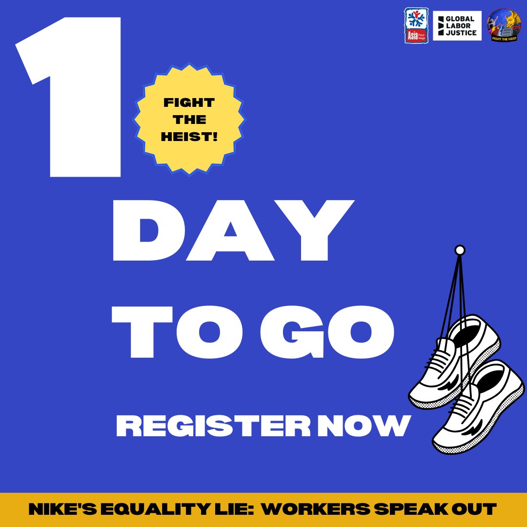 📢 Have you registered yet?

Join worker activists Em, Sumi, Pooja, and Leni as they share their experiences of working in Nike's factories.

🔗 Register here: bit.ly/4dF0kOL

#WorkersRights #NikeEqualityLie #COVIDImpact #FairLabor #WorkersSpeakOut #FighttheHeist