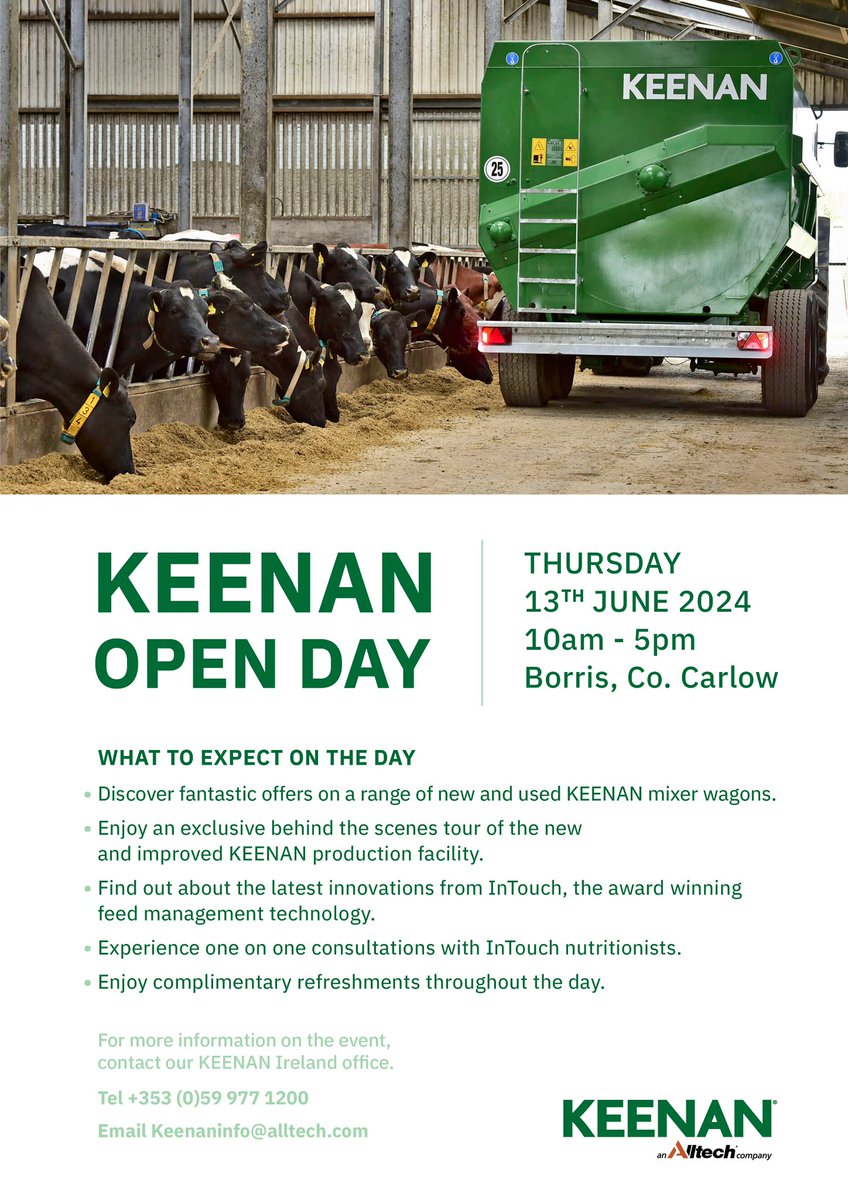 The KEENAN Mid Summer Sale and Open Day is coming up on the 13th of June in Borris, Co.Carlow❕

Come by from 10am-5pm to see all things KEENAN!

See more information below and we hope to see you there!🐄
