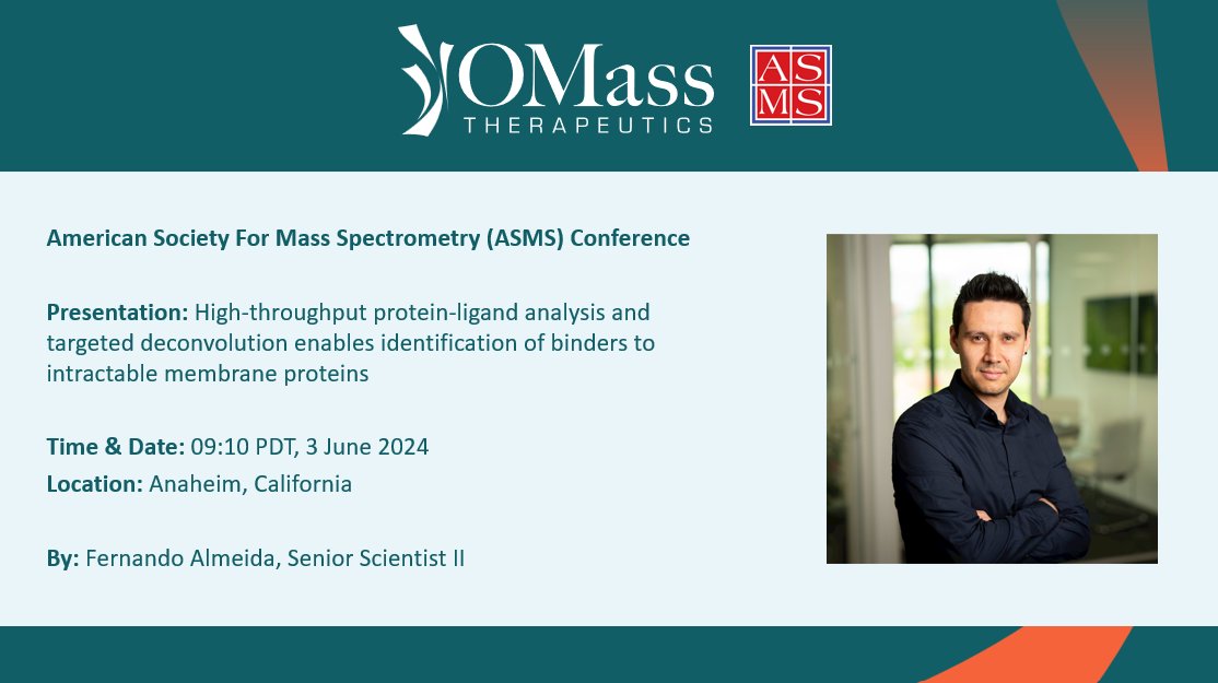 Senior scientist Fernando Almeida will be presenting at the @asmsnews Conference on Mass Spectrometry and Applied Topics taking place in Anaheim, California from 2-6 June. If you're attending, please get in touch to connect! #Conference #Biotech