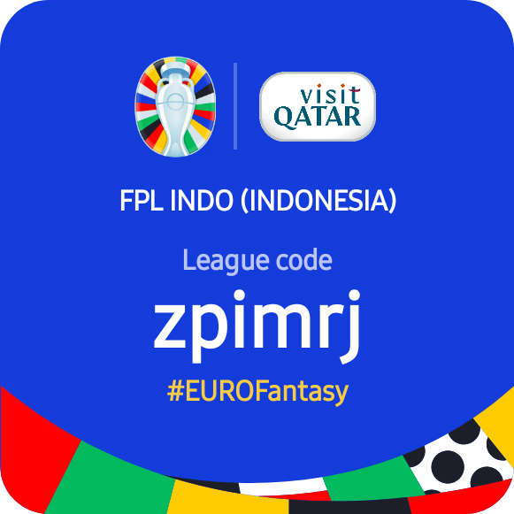 FPL INDO (INDONESIA)
Kode : zpimrj

Syarat : 
Follow X &amp; IG <a href="/fplindo/">FPL INDO (INDONESIA) 🌐</a> :
- x.com/fplindo
- instagram.com/fplindo
Replay dgn menyebutkan nama tim &amp; manajer

Deadline pendaftaran sebelum matchday kedua

#euro #eurofantasy #eurofantasy2024 #FPLINDO