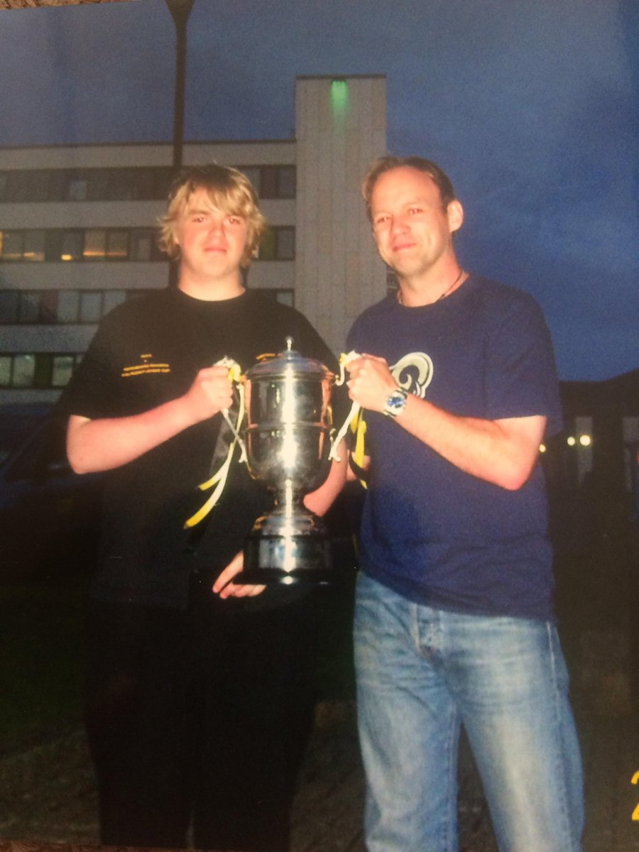This is me and my son Taylor after receiving the U16s Cup Final trophy after winning the match on Plymouth Argyle football pitch! As a coach I managed to keep his team Torpoint Athletic Youth going year after year, often starting the season with only 8/9 players, until finishing