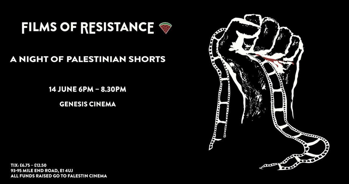 This week marks the launch of a new global initiative: Films of Resistance. Collectives & individuals worldwide are invited to organise film screenings showcasing powerful Palestinian cinema, with proceeds going to support Palestinian filmmaking. Tickets: genesiscinema.co.uk/movie/films-of…