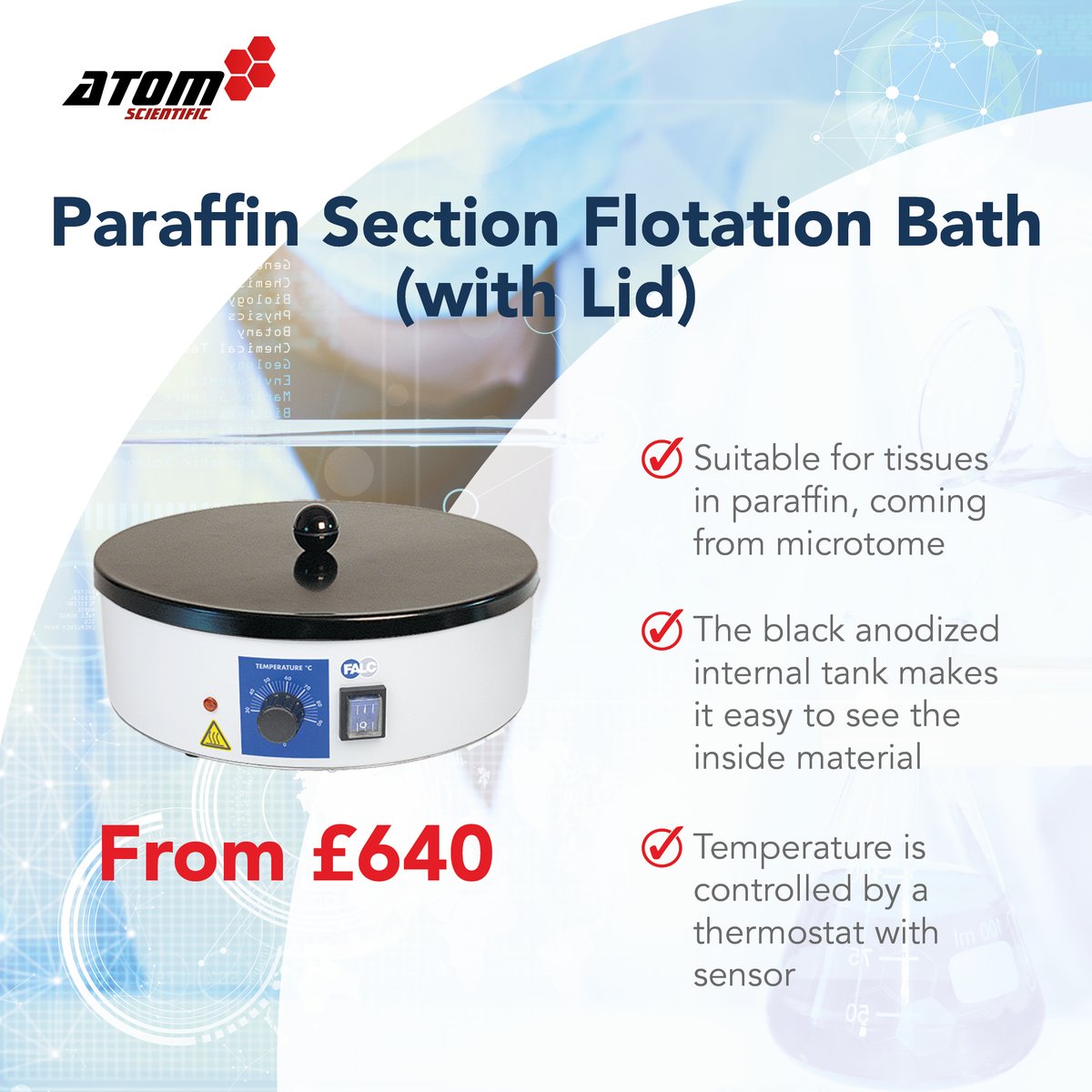 Paraffin Section Flotation Bath

Explore today...
eu1.hubs.ly/H091cP20

#laboratoryequipment #laboratory #histology #nhs #histologywaterbath #flotationbathhistology