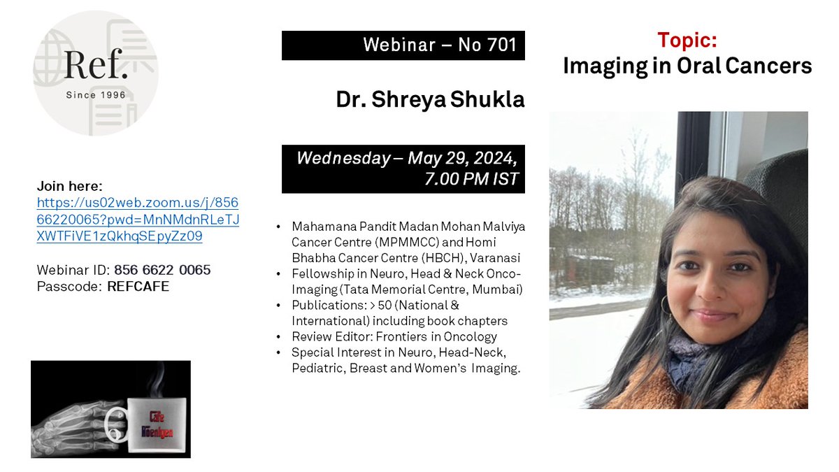 One of our best @tmhradiology fellows and now consultant Dr Shreya Shukla speaks on Imaging in Oral Cancers today evening!
 us02web.zoom.us/j/85666220065?…

@radiologistpage @radRounds @RadiologyVibes @RadiologySigns @radiologynation @anmol_dhawan