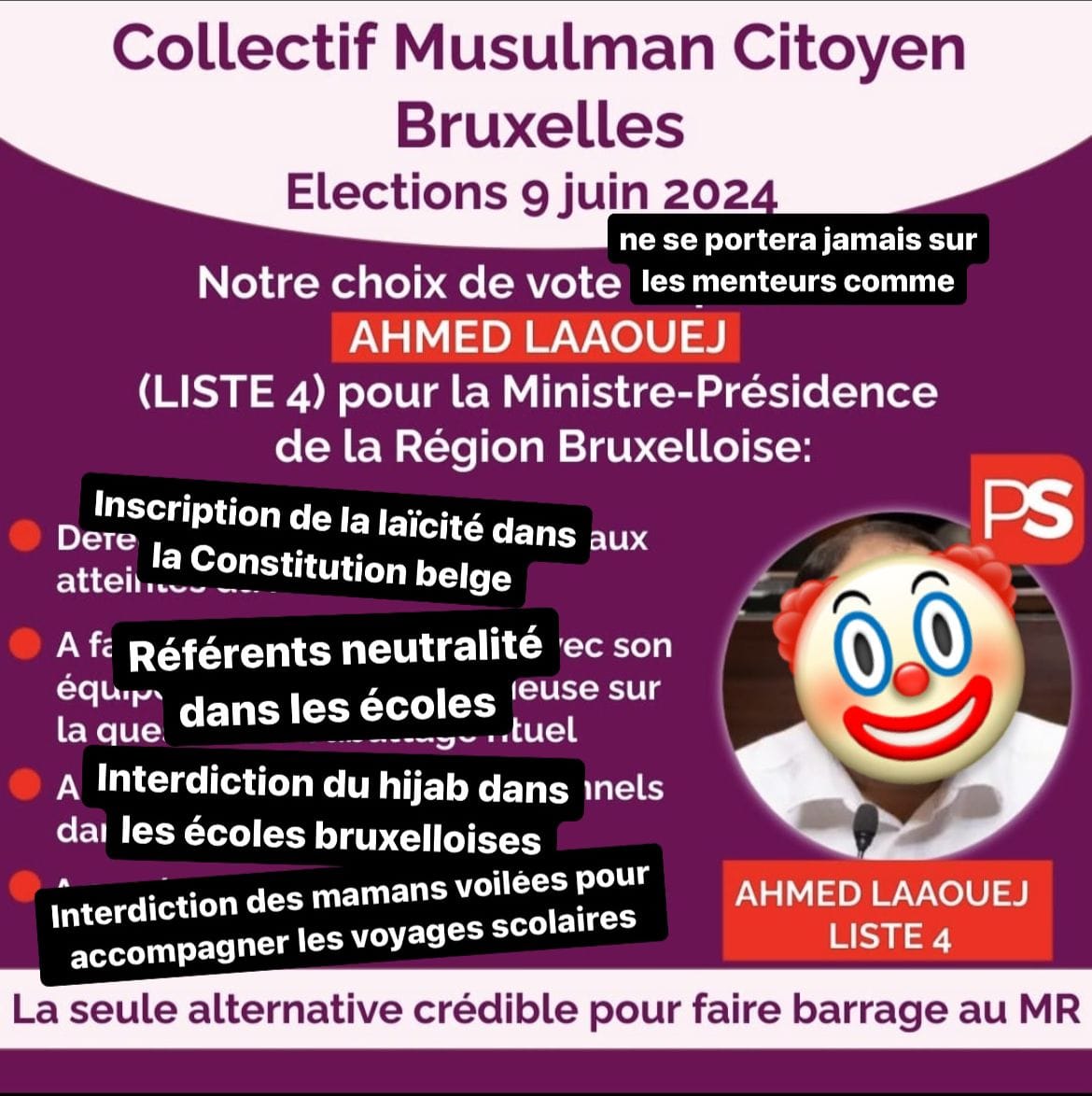 Les larbins de @AhmedLaaouej ont créé un flyer d'un faux collectif pour faire croire que des musulmans appellent à voter pour lui. Comme les consignes de vote de Vigilance Musulmane. Comme le faux tract de @mouhssinah. Je poste la version corrigée & détournée par #BLEK Facebook.